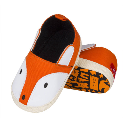 Orange Babyhauschuhe SOXO mit Fuchs