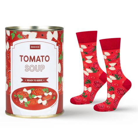 1 Paar von lustigen Socken mit Tomatosoupmotiv in einzigartiger Verpackung | Damen-/Herrensocken | SOXO