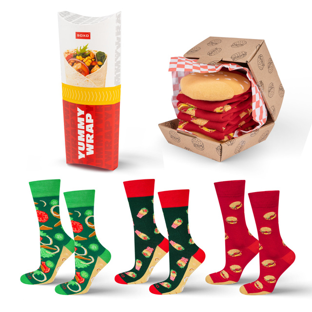 Socken mit Wrap und Hamburger-Motiv 3er-Pack