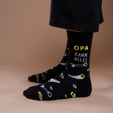 1 Paar von lustigen Socken für Opa mit Werkzeugkasten-Motiv in einzigartiger Verpackung | Herrensocken | SOXO