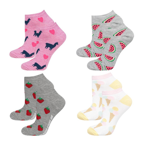 SOXO Set 4 Damen kurze Socken | Wassermelone und Lama Muster