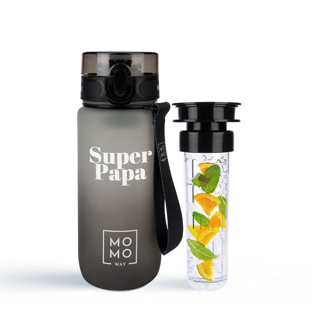 Wasserflasche mit Fruchteinsatz, grau-schwarz | BPA free | Tritan | MOMOWAY