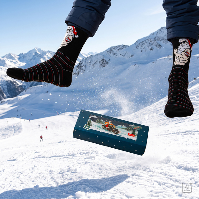 Socken mit Frecher Weihnachtsmann Motorradfahrer 3er-Pack