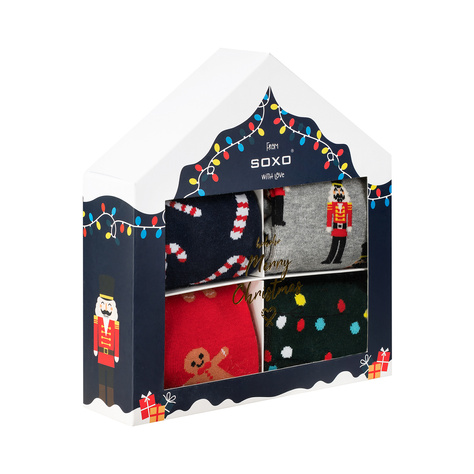 Set mit 4x Herrensocken + 4x Boxershorts mit Weihnachtsmotiv in einzigartiger Verpackung | SOXO