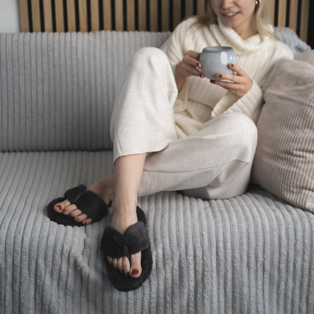 Damen-Hausschuhe Flip-Flops Graphit