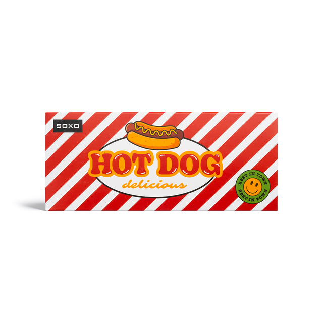 2 Paar von lustigen Socken mit Hot-Dog motiv in einzigartiger Verpackung | Herrensocken | SOXO