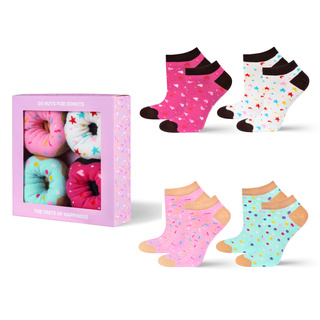 4 Paar von lustigen Socken mit Donutmotiv in einzigartiger Verpackung | Damensocken | SOXO