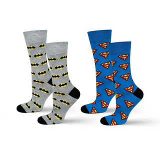 Set mit 2x lustigen Herrensocken Batman + Superman DC COMICS  | SOXO