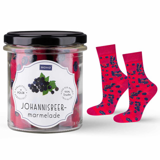 Socken mit Johannisbeermarmelade-im-Glas-Motiv