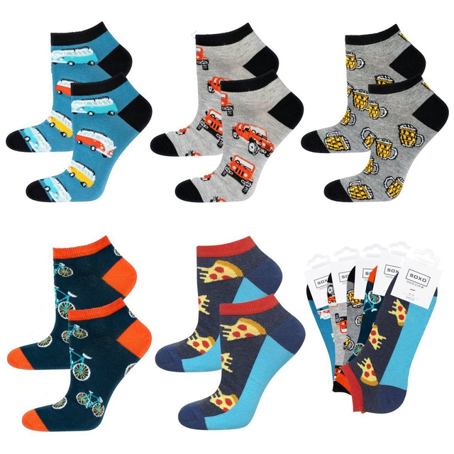 SOXO Set 5 Herren kurze Socken | Bier und Pizza Muster
