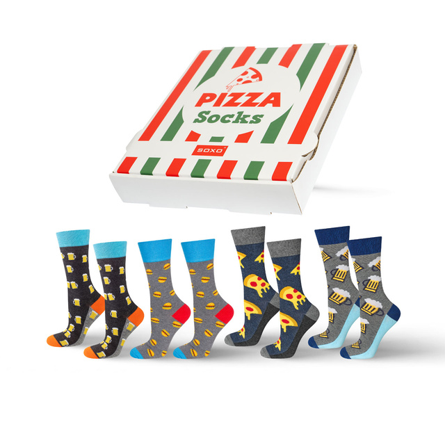4 Paar von lustigen Socken mit Pizzamotiv einzigartiger Verpackung| Herrensocken | SOXO