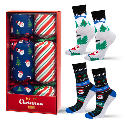 2 Paar von lustigen Socken mit Weihnachtenmotiv in einzigartiger Verpackung | Damen-/Herrensocken | SOXO