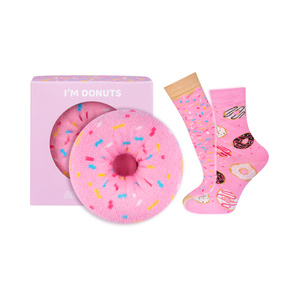 1 Paar von lustigen Socken mit Donutmotiv in einzigartiger Verpackung | Damensocken | SOXO