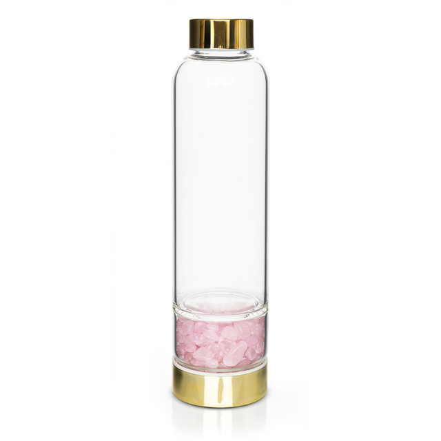 Glasflasche mit Rosenquarz 450 ml