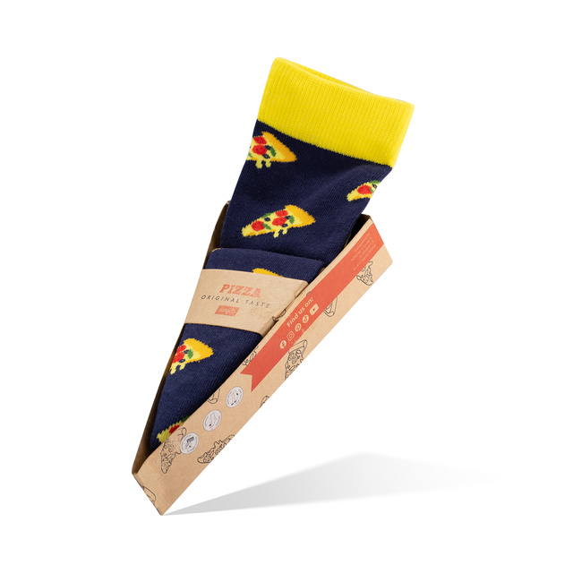 1 Paar von lustigen Socken mit Pizzamotiv in einzigartiger Verpackung | Damen-/Herrensocken | SOXO