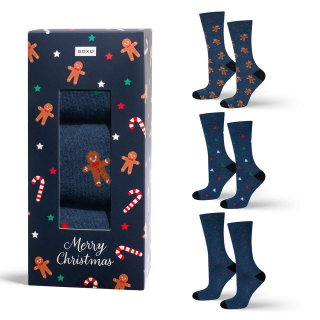 3 Paar von lustigen Socken mit Weihnachten motiv in einzigartiger Verpackung | Herrensocken | SOXO