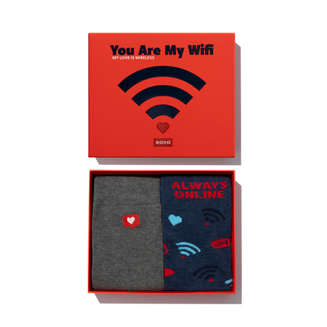 2 Paar von lustige Socken mit Wi-Fi-Motiv in einzigartiger Verpackung zum Valentinstag | Herrensocken | SOXO