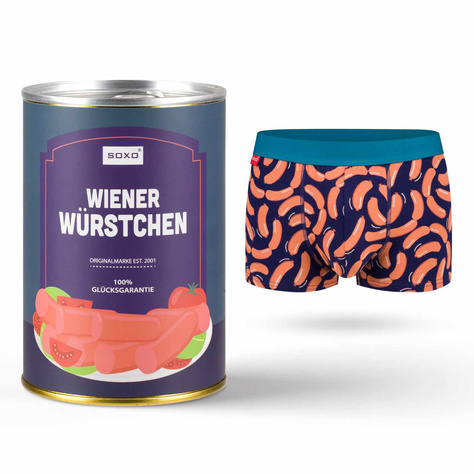 1 Paar von lustigen Boxershorts mit Wurstmotiv in einzigartiger Verpackung | SOXO