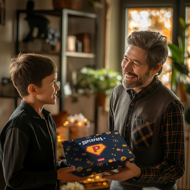 Set Herren-Hausschuhe SuperPapa-Motiv + Schlüsselanhänger
