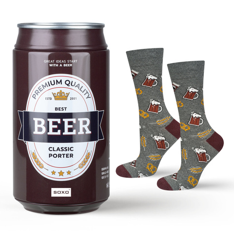 1 Paar von lustigen Socken mit Classic Porter Biermotiv in einzigartiger Verpackung | Herrensocken | SOXO