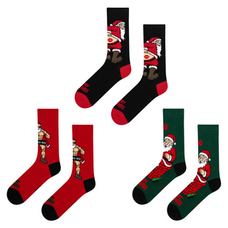 Socken mit Frechem Bodybuilder Weihnachtsmann-Motiv 3er-Pac