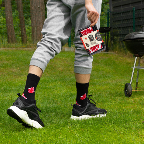 1 Paar von lustige Socken mit Steakmotiv in einzigartiger Verpackung | Herrensocken | SOXO