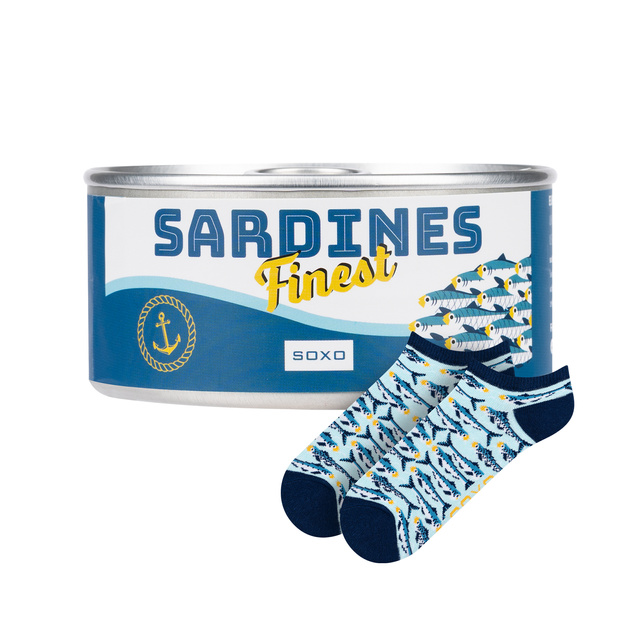 Socken mit Sardinen-Motiv in Dose