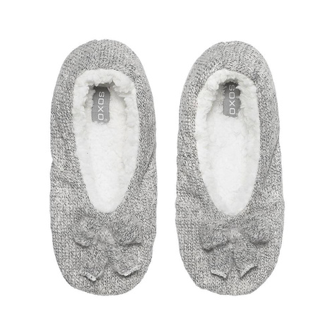 OUTLET Grau Hausschuhe Damen Ballerinas SOXO gestrickt mit Fell und weicher Sohle