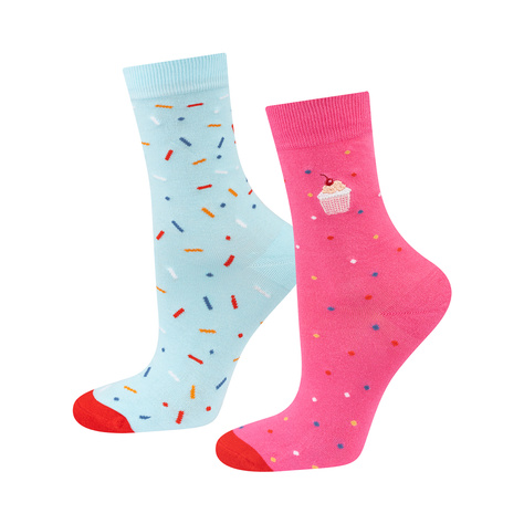  1 Paar von lustigen Socken mit Cupcakemotiv in einzigartiger Verpackung | Damensocken | SOXO