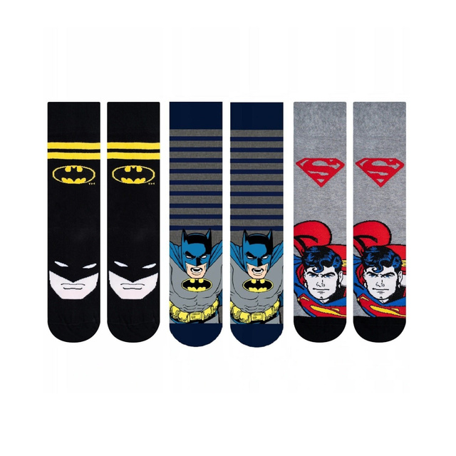 Set mit 3x lustigen Herrensocken Batman + Superman DC COMICS | SOXO