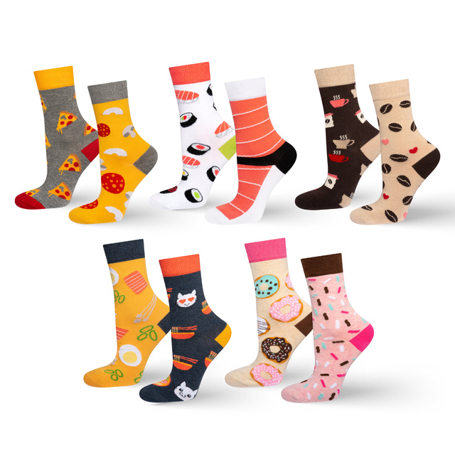 Buntes Set 5x Damen Socken SOXO nicht übereinstimmende Geschenk Pizza
