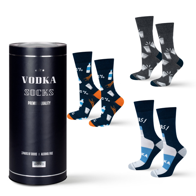 3 Paar von lustigen Socken mit Wodkamotiv in einzigartiger Verpackung | Herrensocken | SOXO