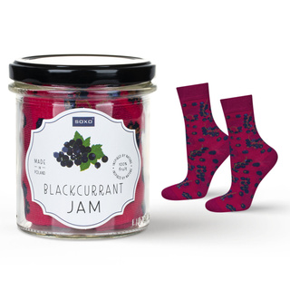 1 Paar von lustigen Socken mit Blackcurrant jammotiv im einem Glas | Damensocken | SOXO