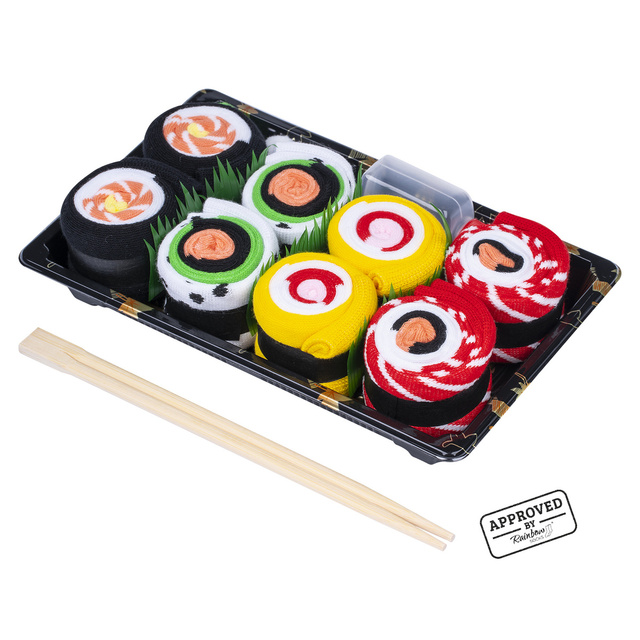 4 Paar von lustigen Socken mit Sushimotiv in einzigartiger Verpackung | Damen-/Herensocken | SOXO