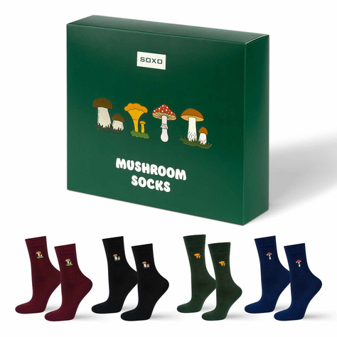 4 Paare von lustigen Socken mit Pilzmotiv in einzigartiger Verpackung | Herrensocken | SOXO