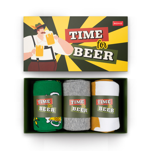 3 Paar von lustigen Socken mit Biermotiv in einzigartiger Verpackung | Herrensocken | SOXO