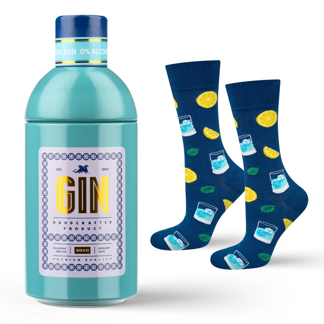 1 Paar von lustigen Socken mit Ginmotiv in einzigartiger Verpackung | Herrensocken | SOXO