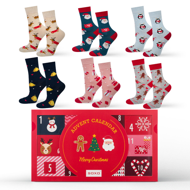 Adventskalender | Geschenkidee für sie | Nikolaustag | Set aus 6x SOXO Damensocken