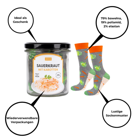 1 Paar von lustigen Socken mit Sauerkrautmotiv im eine Glas | Herrensocken | SOXO