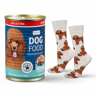 Socken mit Pudel-Motiv in Dose