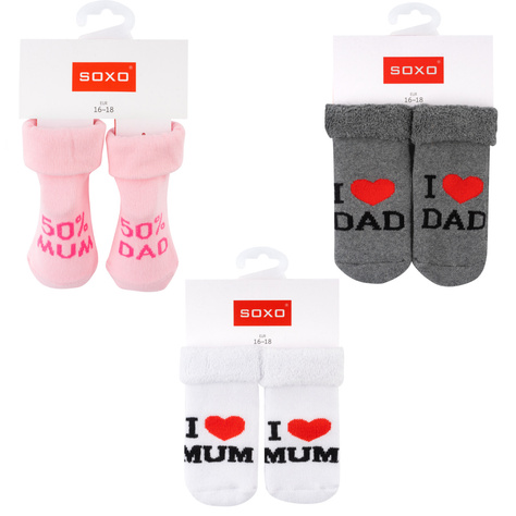 Set mit 3x Bunte Babysocken mit Aufschrift | SOXO