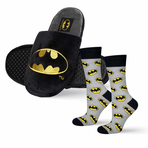 Set mit 1x Herrensocken + 1x Hausschuhe | Batman DC COMICS | SOXO