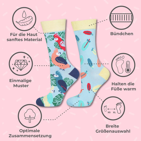 1 Paar von lustigen Socken mit Papageien | Damensocken | SOXO