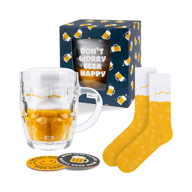 1 Paar von lustigen Socken mit Bierkrugmotiv in einzigartiger Verpackung | Herrensocken | SOXO