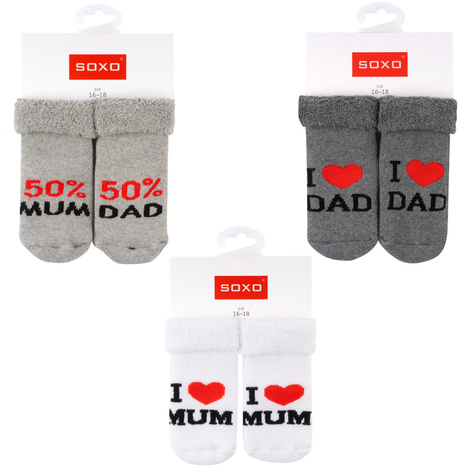 Set mit 3x Bunte Babysocken mit Aufschrift | SOXO