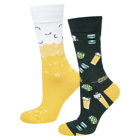 Set 2x SOXO Herrensocken | Jungentag | Marihuana in einem Glas | Bier Helles Lagerbier in der Dose | für ein Geschenk für ihn