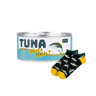 Socken mit Thunfisch-Motiv in Dose