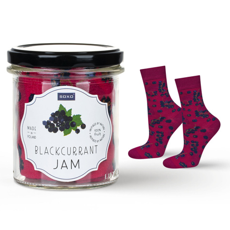 1 Paar von lustigen Socken mit Blackcurrant jammotiv im einem Glas | Damensocken | SOXO