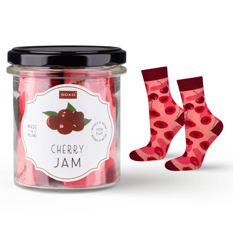 1 Paar von lustigen Socken mit Cherry jammotiv im einem Glas | Damensocken | SOXO