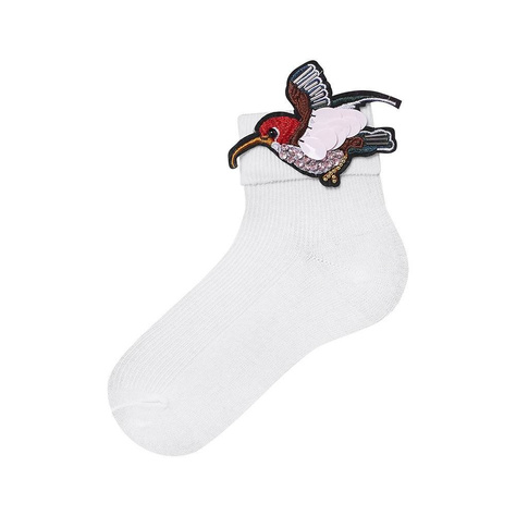 Weiß Damen Socken SOXO mit einem Kolibri Baumwollen 